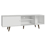 Centro de Entretenimiento Dubai Blanco 160x53cm para TV Hasta 65" Pulgadas con Cuatro Compartimientos y con Patas Marrón