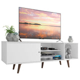 Centro de Entretenimiento Dubai Blanco 160x53cm para TV Hasta 65" Pulgadas con Cuatro Compartimientos y con Patas Marrón