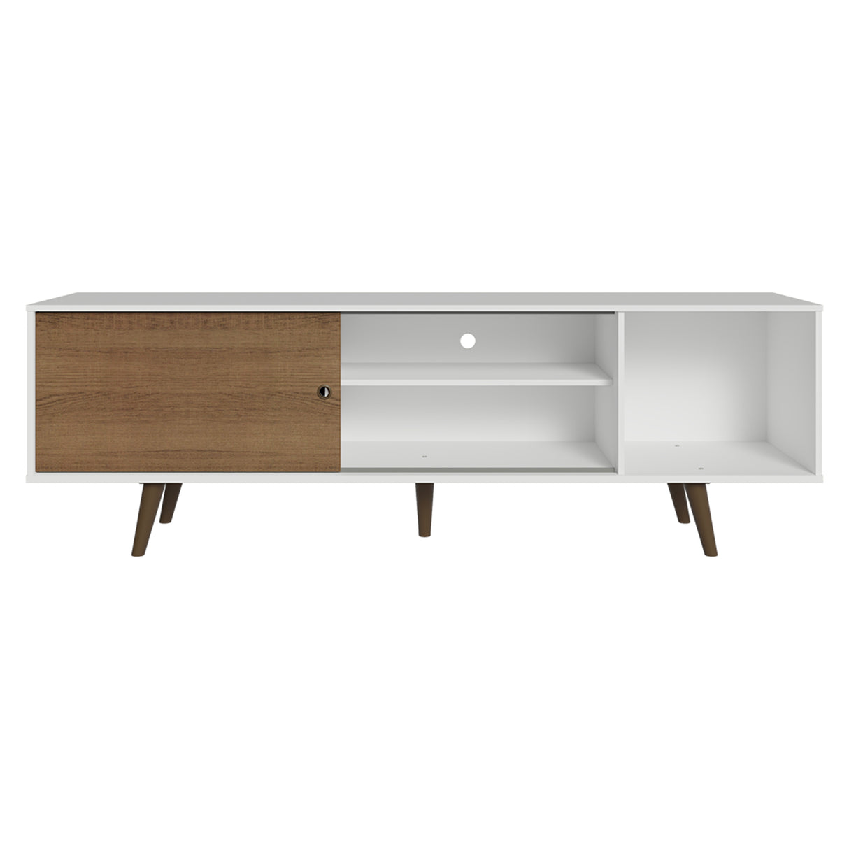 Centro de Entretenimiento Dubai Blanco y Marrón 160x53cm para TV Hasta 65" Pulgadas con Cuatro Compartimientos