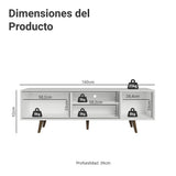 Centro de Entretenimiento Dubai Blanco y Marrón 160x53cm para TV Hasta 65" Pulgadas con Cuatro Compartimientos