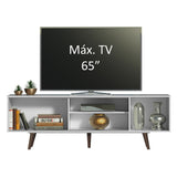 Centro de Entretenimiento Dubai Blanco y Marrón 160x53cm para TV Hasta 65" Pulgadas con Cuatro Compartimientos