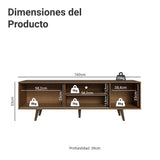 Centro de Entretenimiento Torino Marrón 160x53cm para TV Hasta 65" Pulgadas con Cuatro Compartimientos