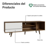 Centro de Entretenimiento Torino Marrón y Blanco 160x53cm para TV Hasta 65" Pulgadas con Cuatro Compartimientos