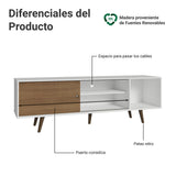 Centro de Entretenimiento Torino Blanco y Marrón 160x53cm para TV Hasta 65" Pulgadas con Cuatro Compartimientos
