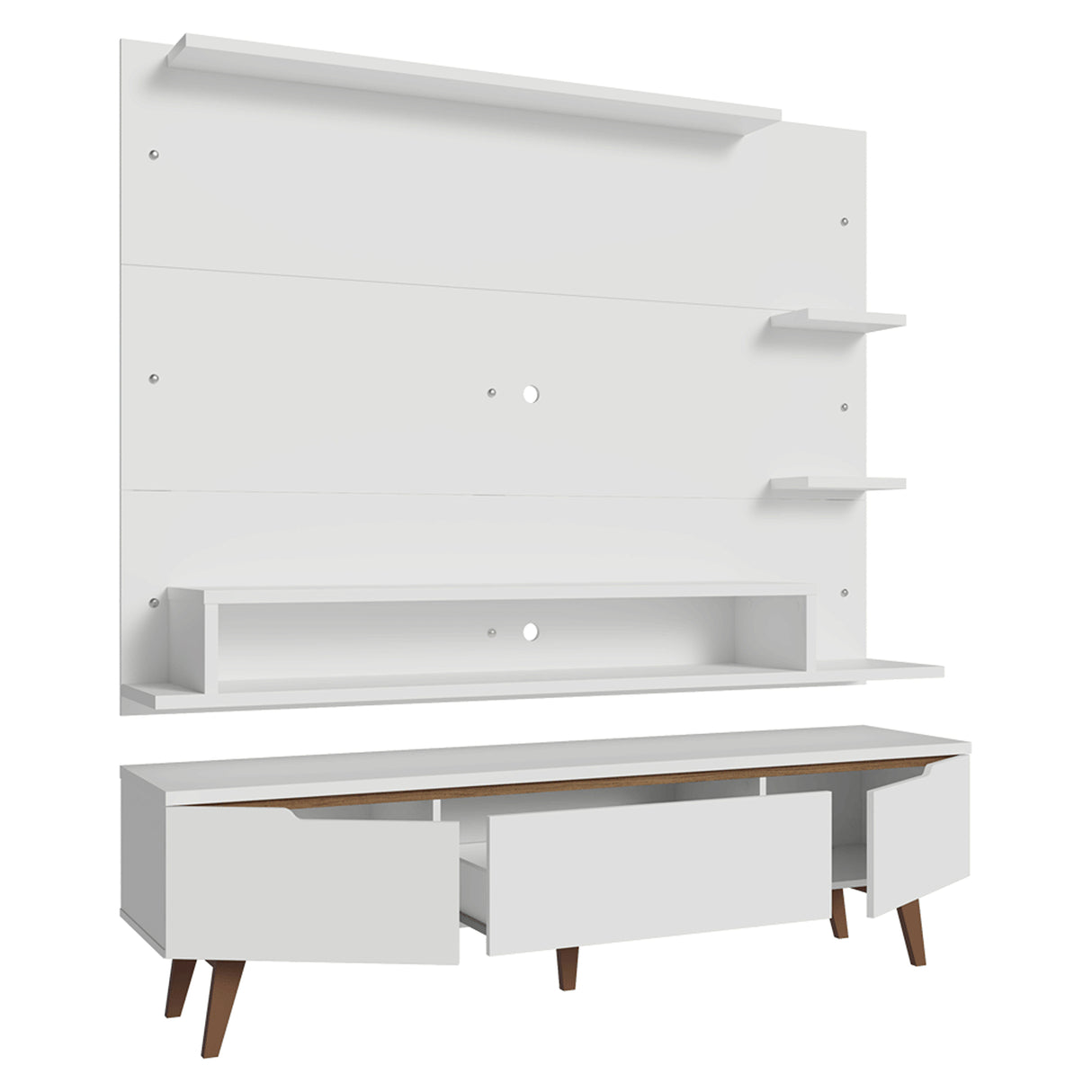 Centro de Entretenimiento Reims Blanco y Marrón 180x50cm para TV Hasta 60" Pulgadas con Seis Compartimientos