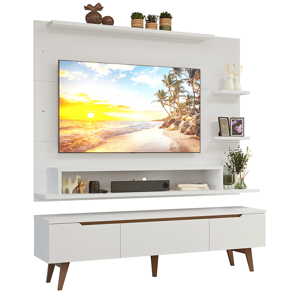 Centro de Entretenimiento Reims Blanco y Marrón 180x50cm para TV Hasta 60" Pulgadas con Seis Compartimientos