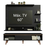 Centro de Entretenimiento Reims Negro y Marrón 180x50cm para TV Hasta 60" Pulgadas con Seis Compartimientos