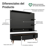 Centro de Entretenimiento Reims Negro y Marrón 180x50cm para TV Hasta 60" Pulgadas con Seis Compartimientos