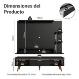 Centro de Entretenimiento Reims Negro y Marrón 180x50cm para TV Hasta 60" Pulgadas con Seis Compartimientos