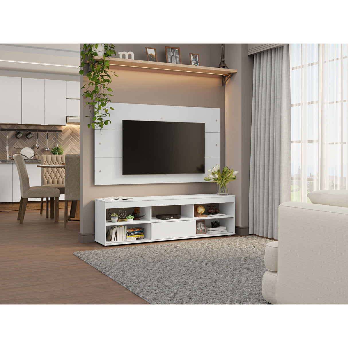 Centro de Entretenimiento Orlando Blanco 160x47cm para TV Hasta 65" Pulgadas con Cinco Compartimientos