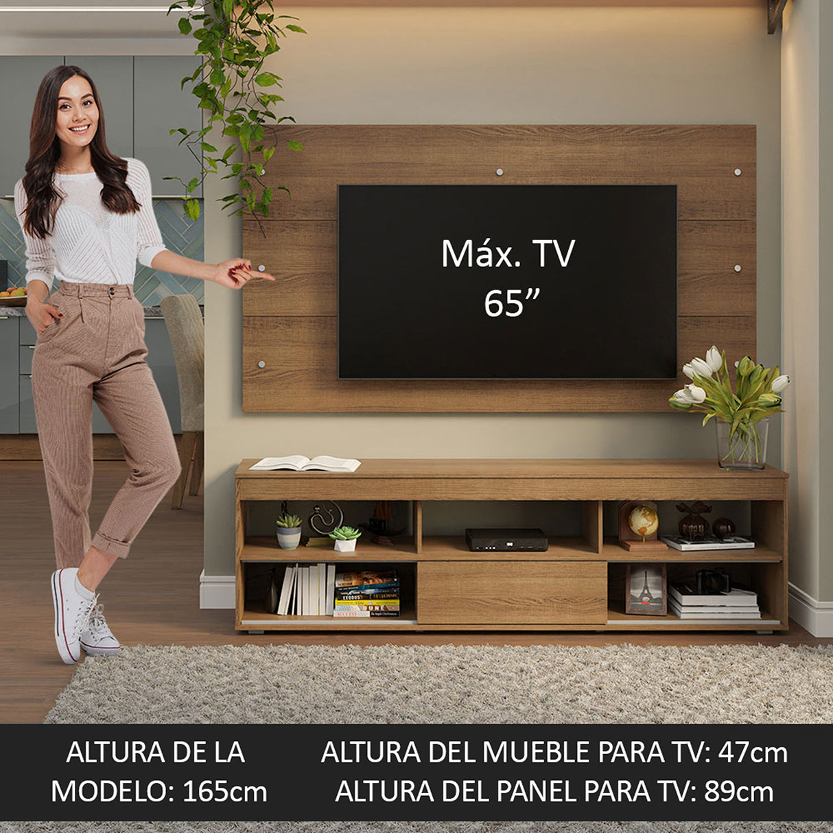 Centro de Entretenimiento Orlando Marrón 160x47cm para TV Hasta 65" Pulgadas con Cinco Compartimientos