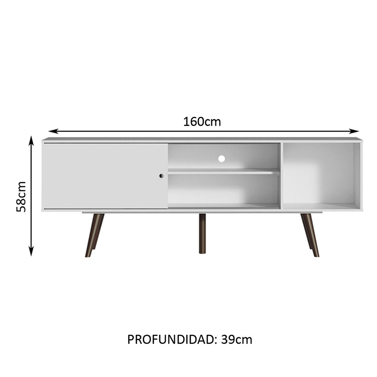 Centro de Entretenimiento Cairo Blanco y Marrón 160x58cm para TV Hasta 65" Pulgadas con Cuatro Compartimientos