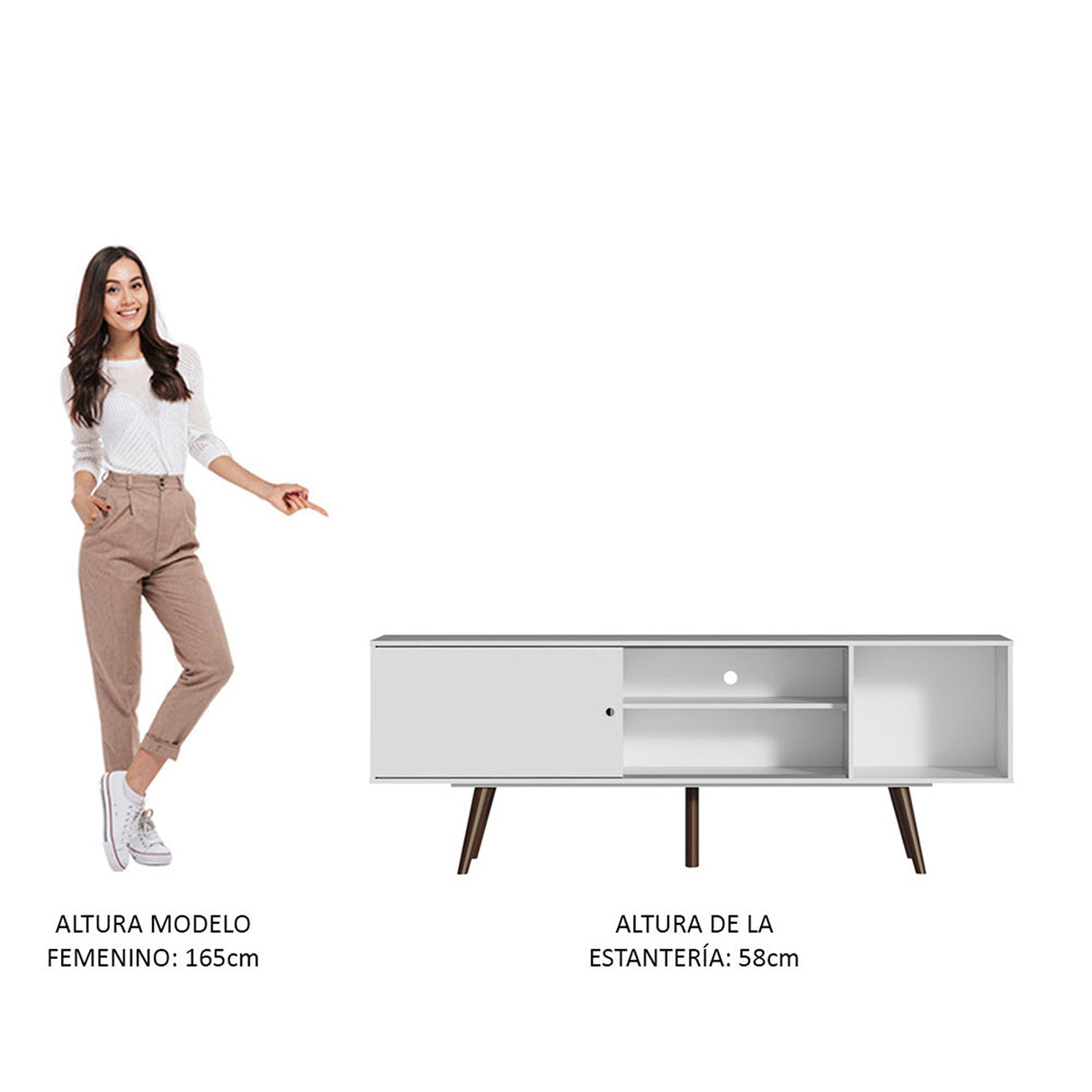Centro de Entretenimiento Cairo Blanco y Marrón 160x58cm para TV Hasta 65" Pulgadas con Cuatro Compartimientos