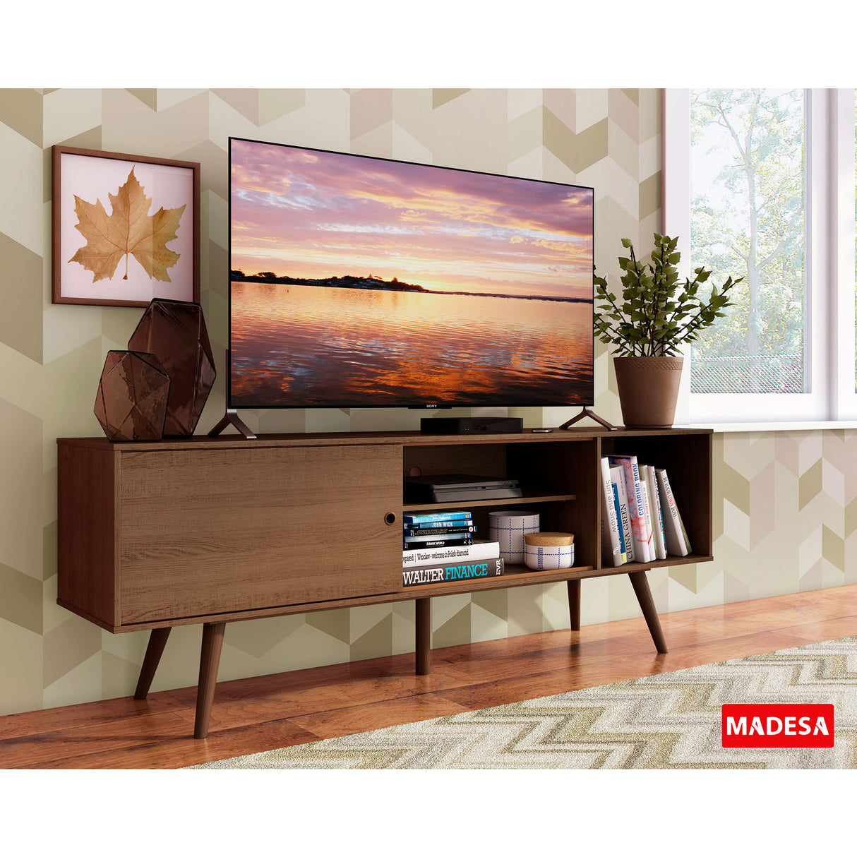 Centro de Entretenimiento Cairo Marrón 160x58cm para TV Hasta 65" Pulgadas con Cuatro Compartimientos