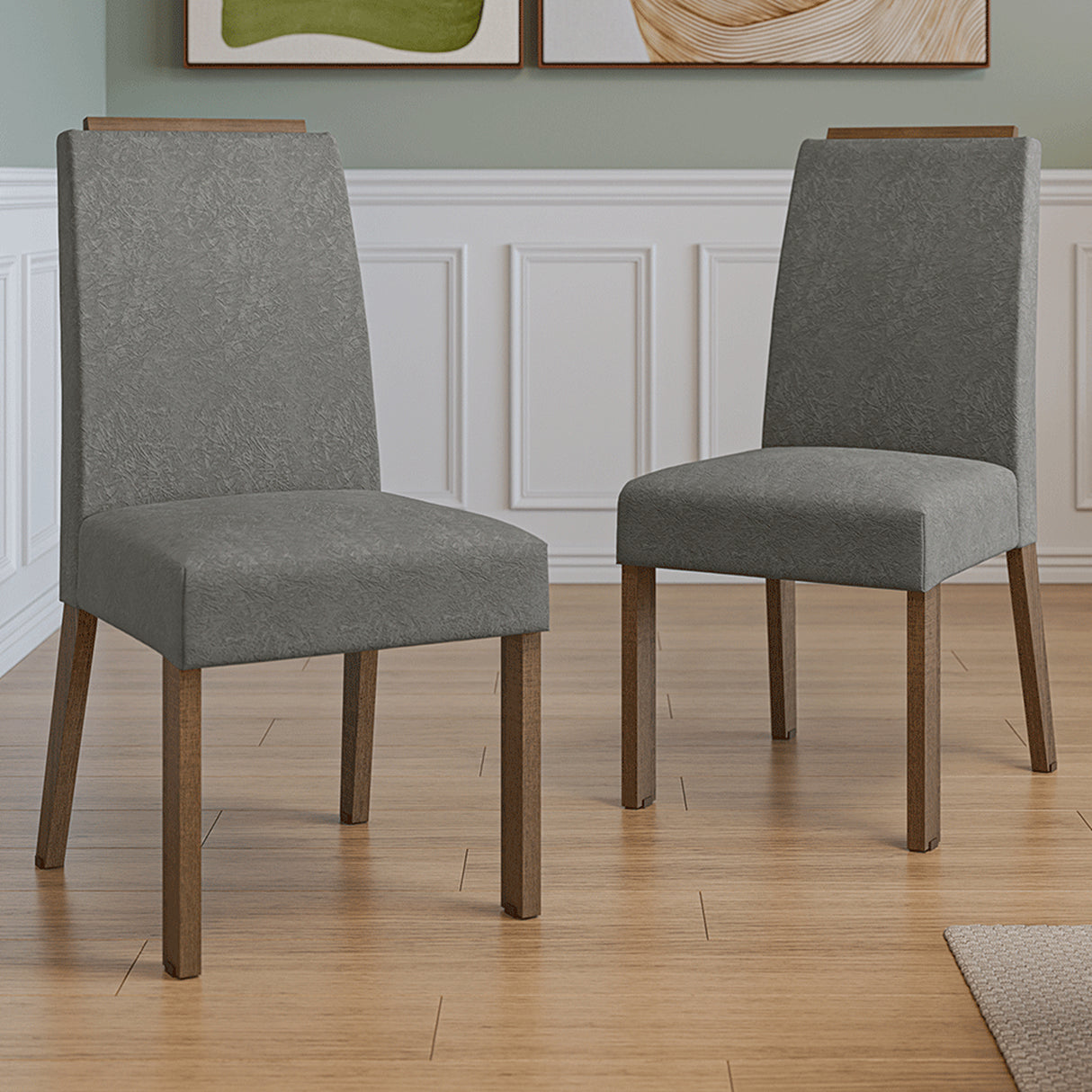 Kit x 2 Sillas para Comedor Marrón y Gris 45x96cm de Asiento Cuadrado con Espaldar Liso