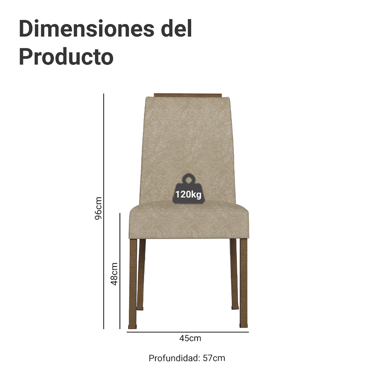 Kit x 2 Sillas para Comedor Marrón y Beige 45x96cm de Asiento Cuadrado con Espaldar Listo