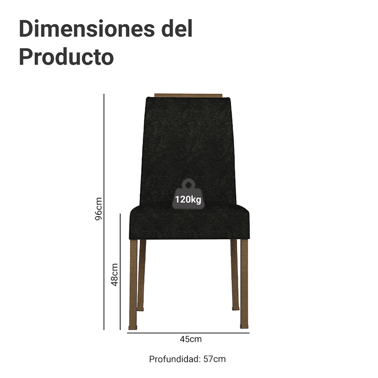Kit x 4 Sillas para Comedor Marrón y Negro 45x96cm de Asiento Cuadrado con Espaldar