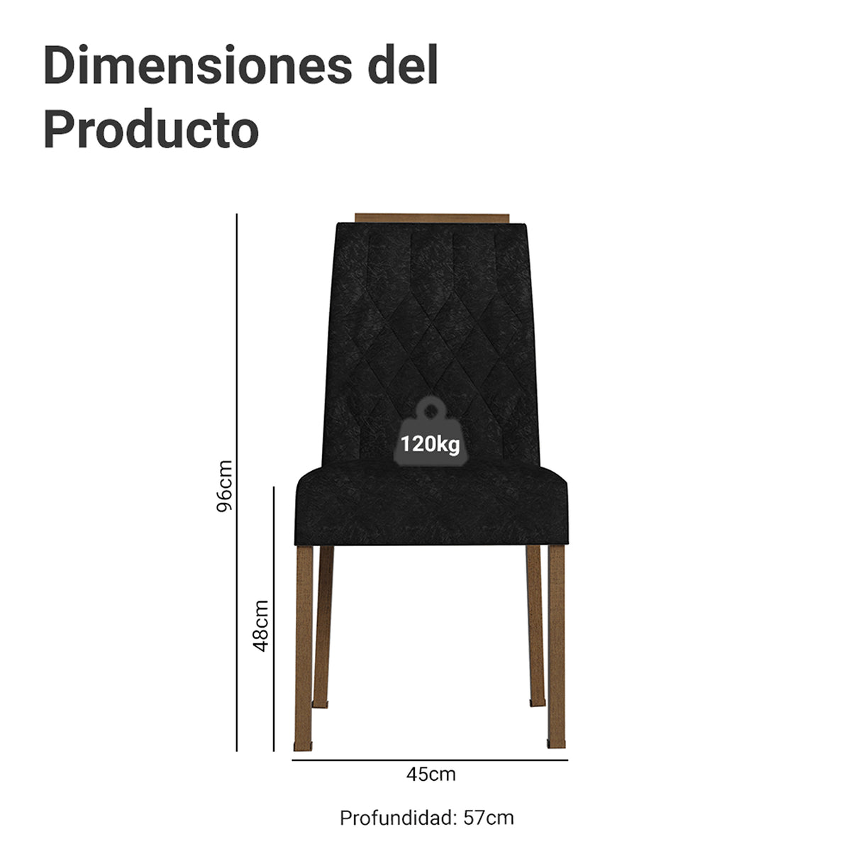 Kit x 2 Sillas para Comedor Marrón y Negro 45x96cm de Asiento Cuadrado con Espaldar de Rombos