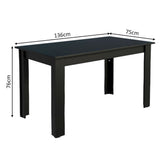 Mesa de Comedor Negro 136x76cm Rectangular de Seis Puestos sin Sillas