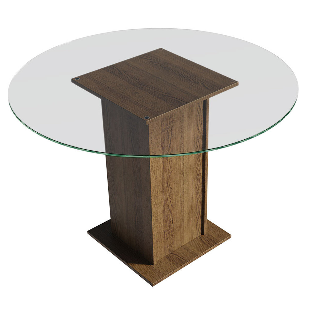 Mesa de Comedor Marrón 110x76cm Circular de Cuatro Puestos sin Sillas y con Vidrio