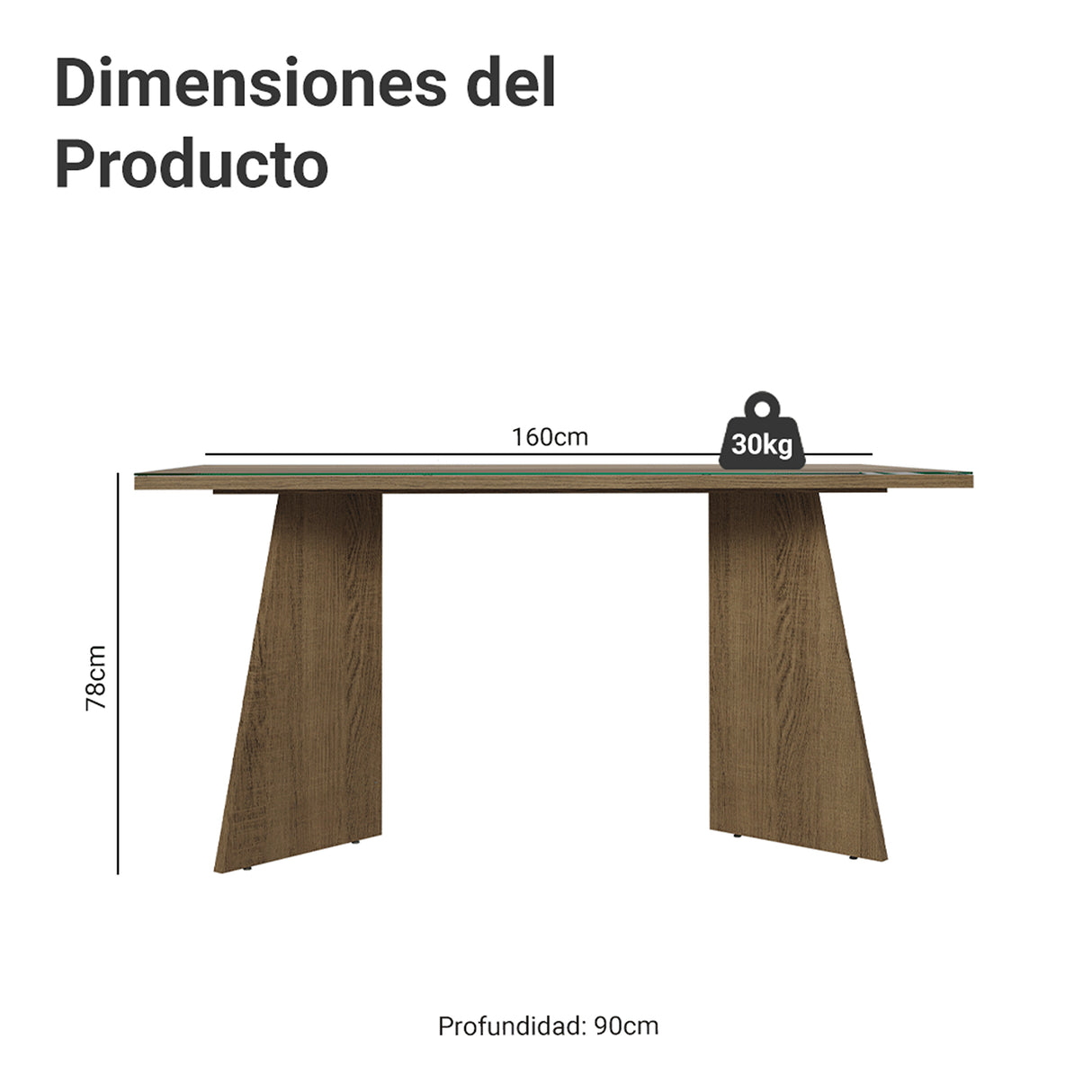 Mesa de Comedor Marrón 160x78cm Rectangular de Seis Puestos sin Sillas y con Vidrio