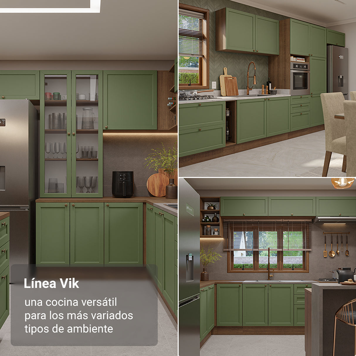 Mueble Organizador de Despensa Vik Marrón y Verde 60x225cm con Tres Puertas