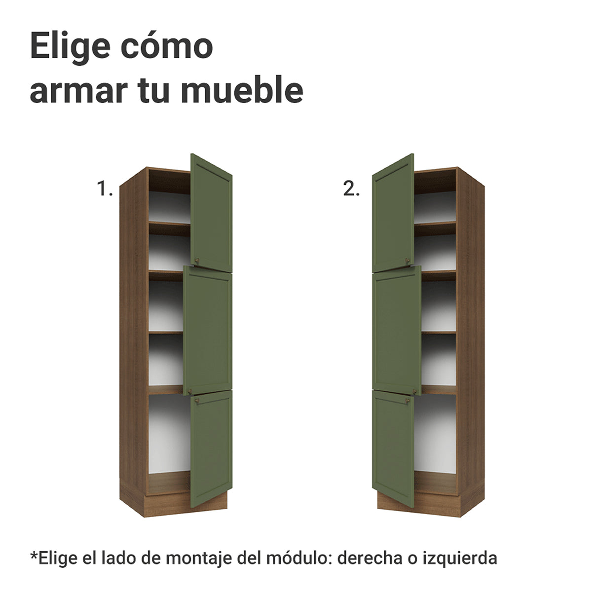 Mueble Organizador de Despensa Vik Marrón y Verde 60x225cm con Tres Puertas