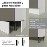 Módulo Para Microondas Vik Blanco y Gris 60x225cm con Una Puerta y con Tres Cajones