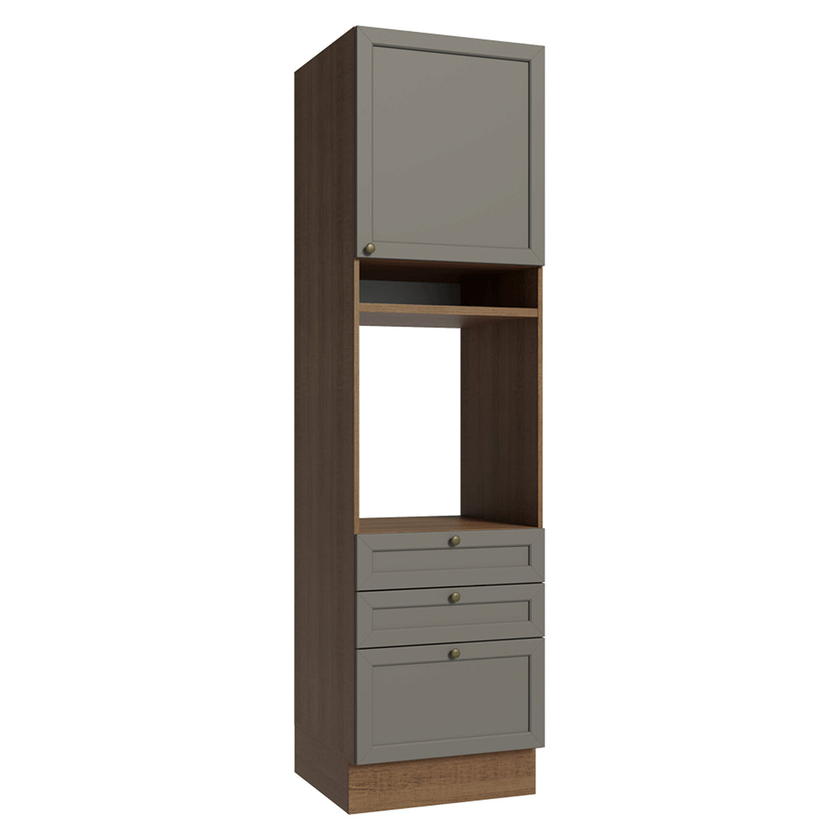 Módulo Para Microondas Vik Marrón y Gris 60x225cm con Una Puerta y con Tres Cajones