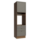 Módulo Para Microondas Vik Marrón y Gris 60x225cm con Una Puerta y con Tres Cajones