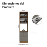 Módulo Para Microondas Vik Marrón y Gris 60x225cm con Una Puerta y con Tres Cajones