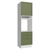 Módulo Para Microondas Vik Blanco y Verde 60x225cm con Una Puerta y con Tres Cajones