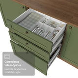 Módulo Para Microondas Vik Marrón y Verde 60x225cm con Una Puerta y con Tres Cajones