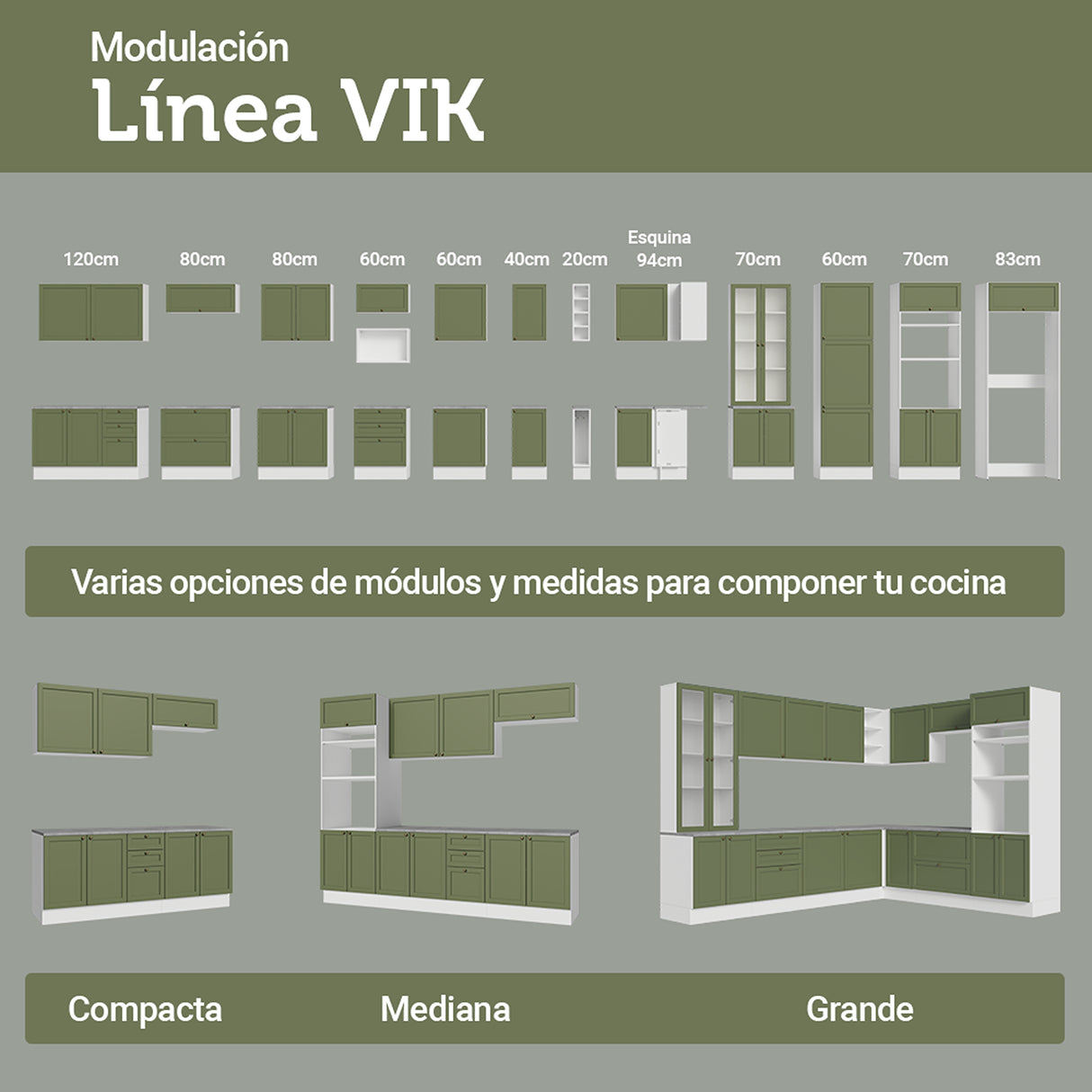 Módulo Para Microondas Vik Blanco y Verde 70x225cm con Tres Puertas