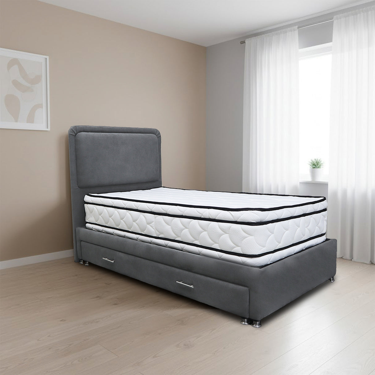 Cabecero de Piso Nube Gris Oscuro 200x120cm para cama King con Acabado Liso