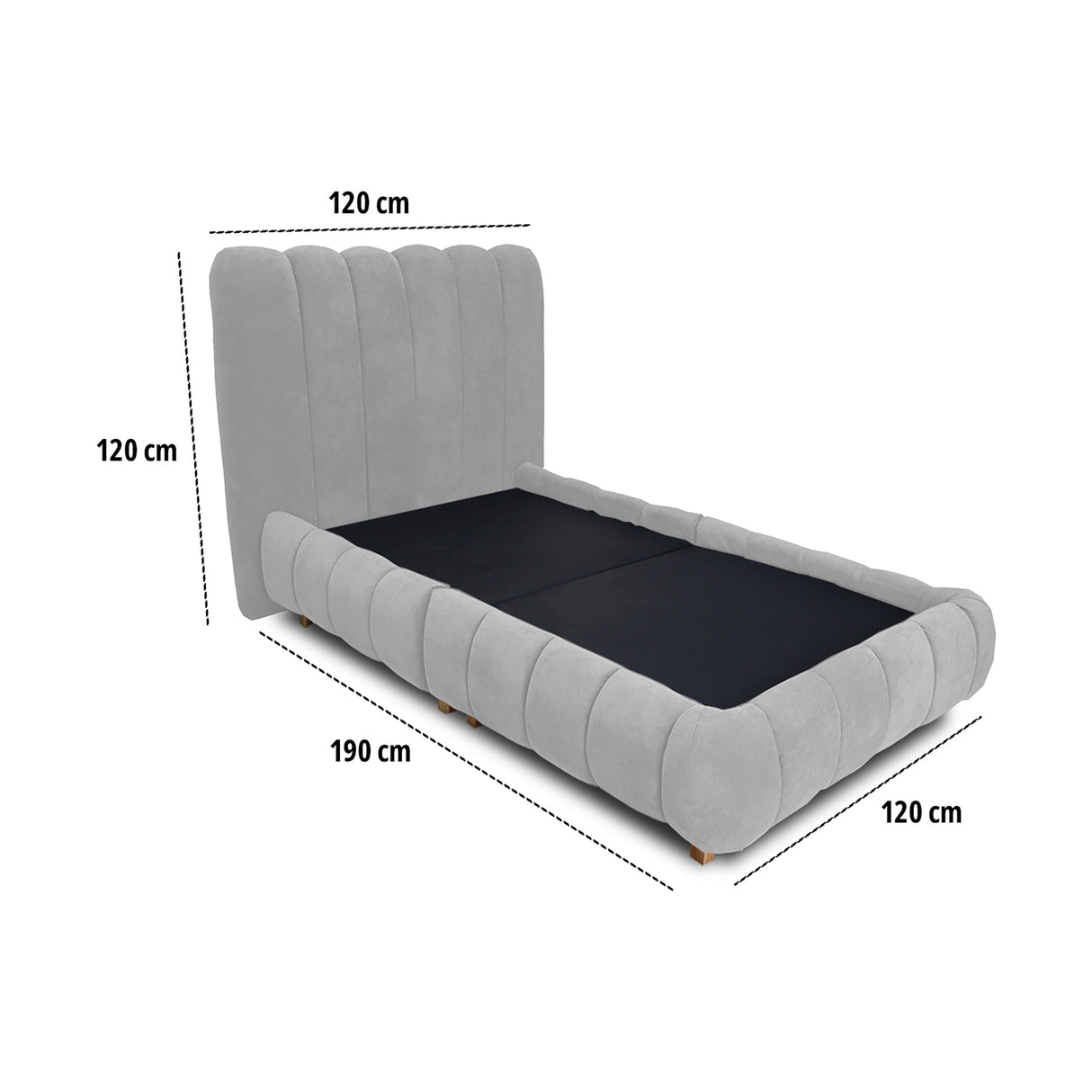 Combo Base Cama y Cabecero Praga Gris 120x40cm para Colchón Semidoble 120 X 190 Cm sin Colchón