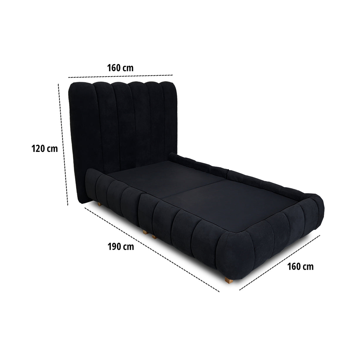 Combo Base Cama y Cabecero Praga Negro 160x40cm para Colchón Doble 140 X 190 Cm sin Colchón