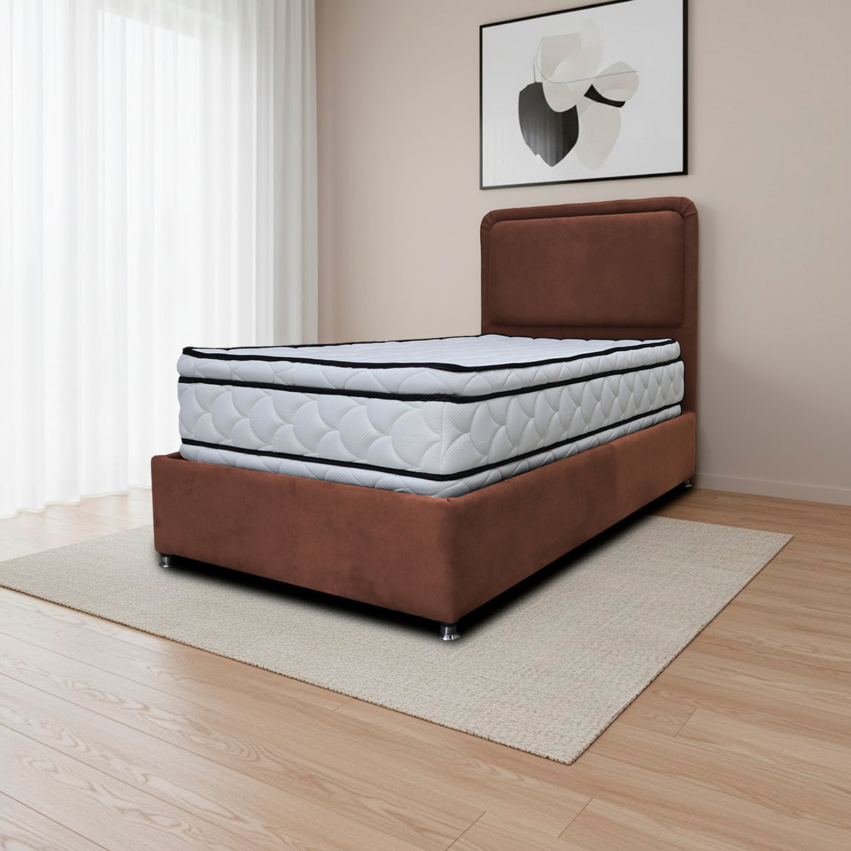 Combo Base Cama y Cabecero Nube Marron 100x30cm para Colchón Sencillo 100 X 190 Cm con Colchón