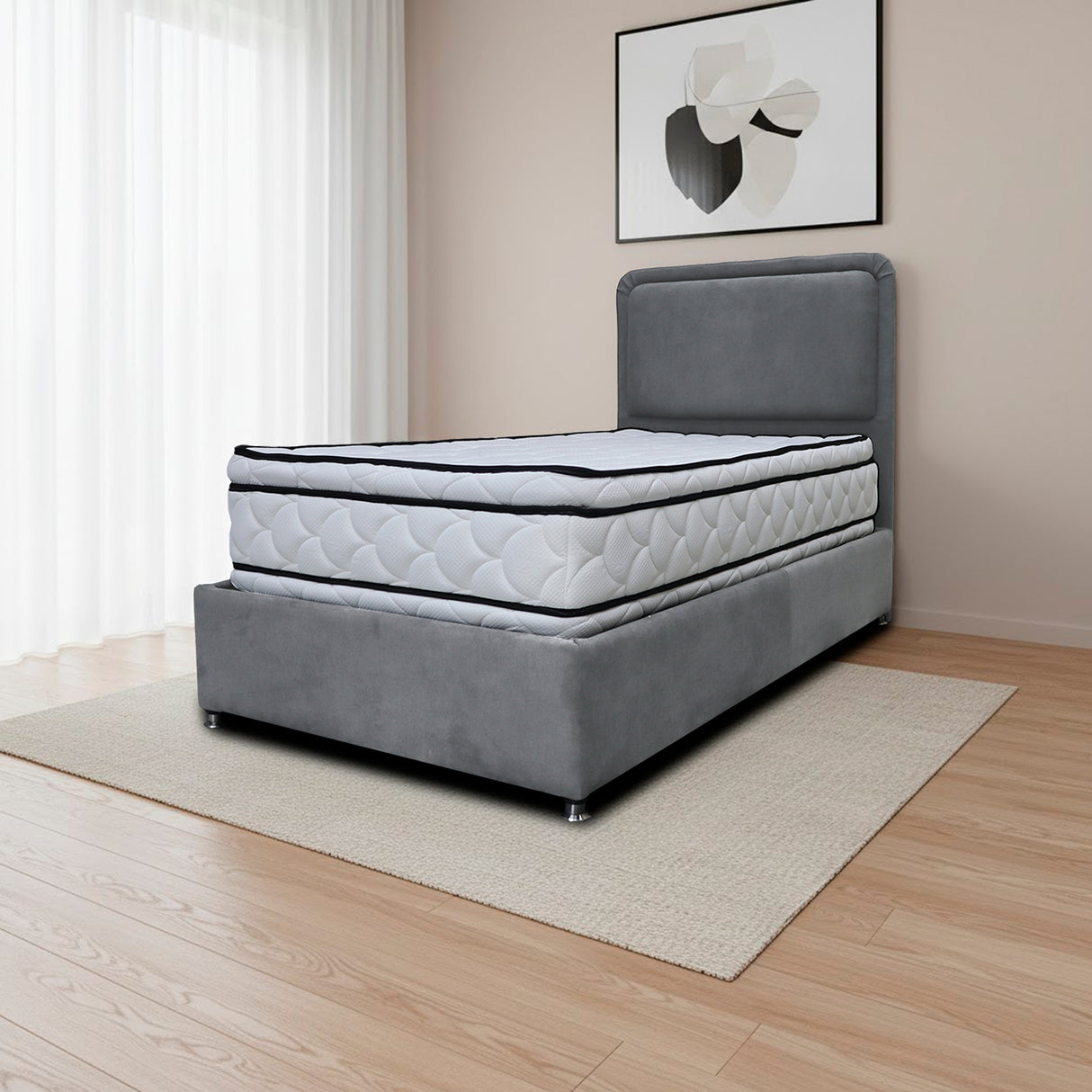 Combo Base Cama y Cabecero Nube Gris Oscuro 120x30cm para Colchón Semidoble 120 X 190 Cm con Colchón