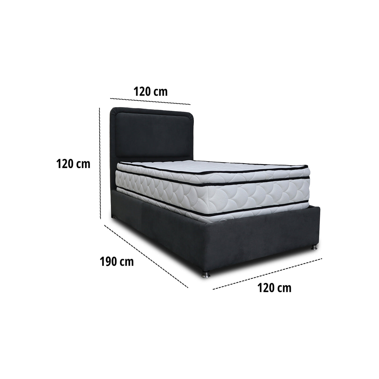 Combo Base Cama y Cabecero Nube Negro 120x30cm para Colchón Semidoble 120 X 190 Cm con Colchón