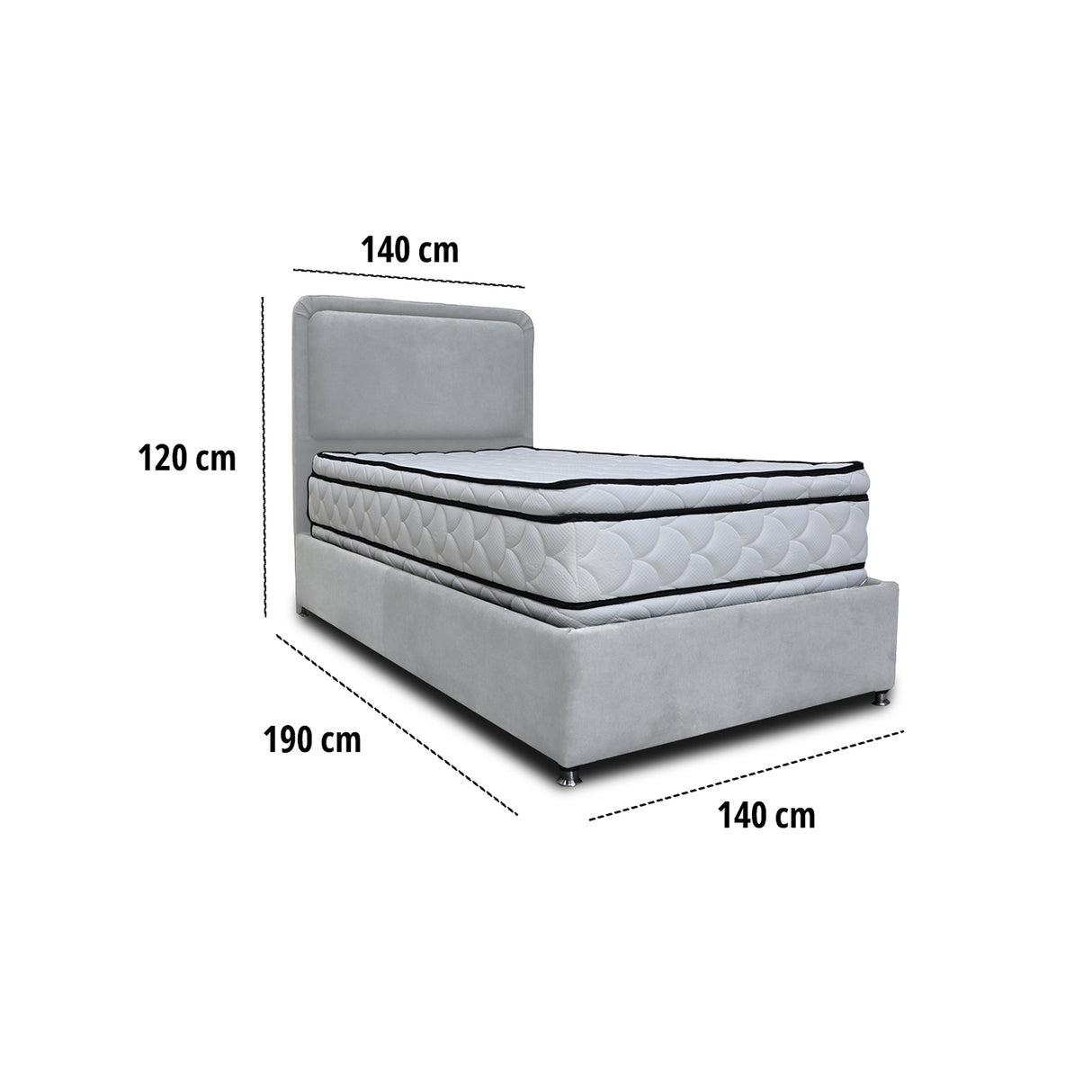 Combo Base Cama y Cabecero Nube Gris Claro 140x30cm para Colchón Doble 140 X 190 Cm con Colchón