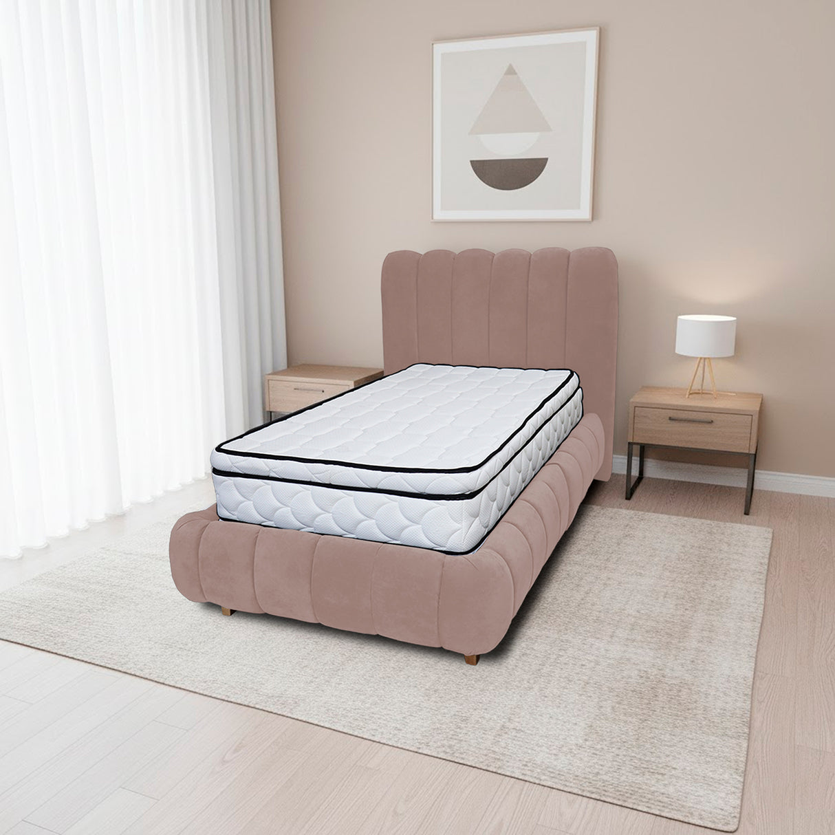 Combo Base Cama y Cabecero Praga Camel 100x40cm para Colchón Sencillo 100 X 190 Cm con Colchón
