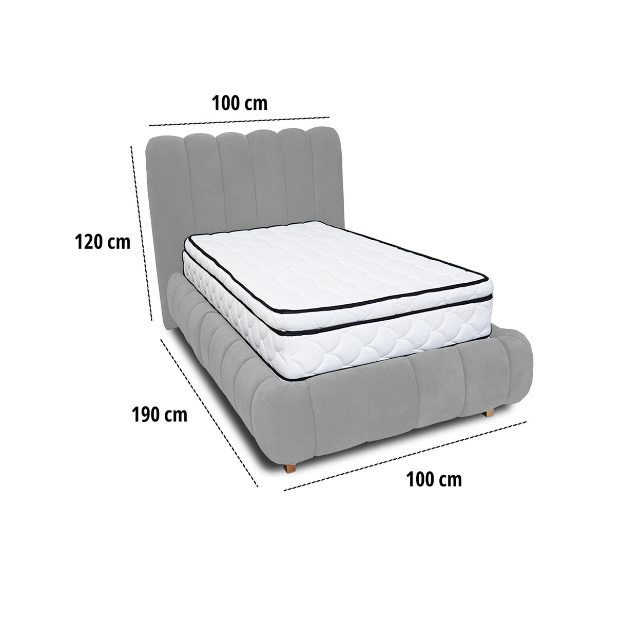 Combo Base Cama y Cabecero Praga Gris 100x40cm para Colchón Sencillo 100 X 190 Cm con Colchón