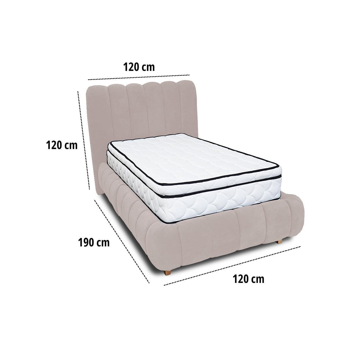 Combo Base Cama y Cabecero Praga Beige 120x40cm para Colchón Semidoble 120 X 190 Cm con Colchón