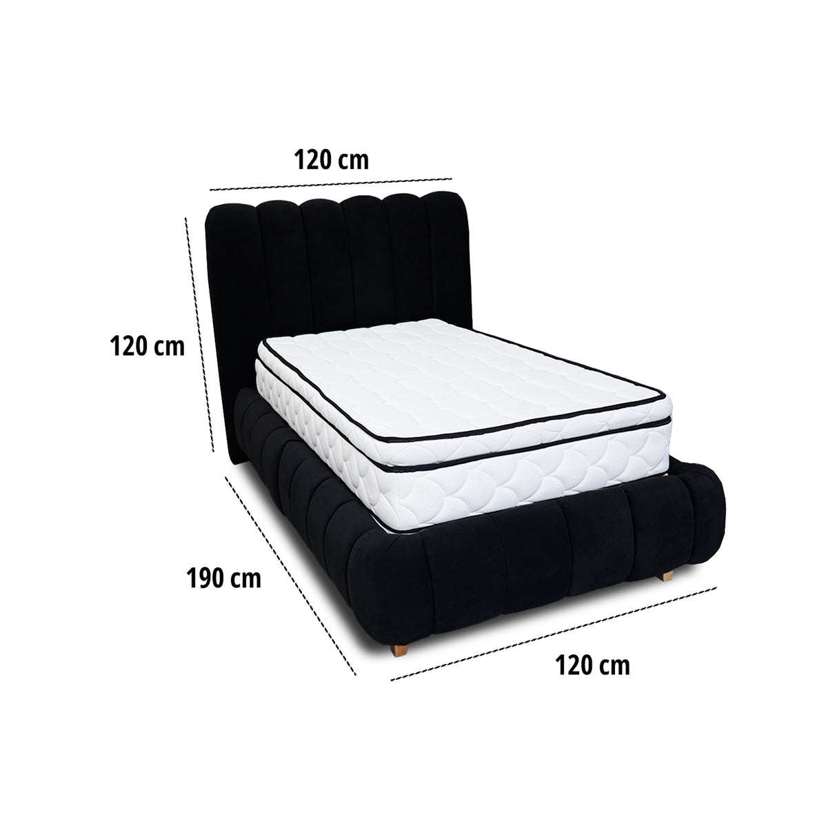 Combo Base Cama y Cabecero Praga Negro 120x40cm para Colchón Semidoble 120 X 190 Cm con Colchón