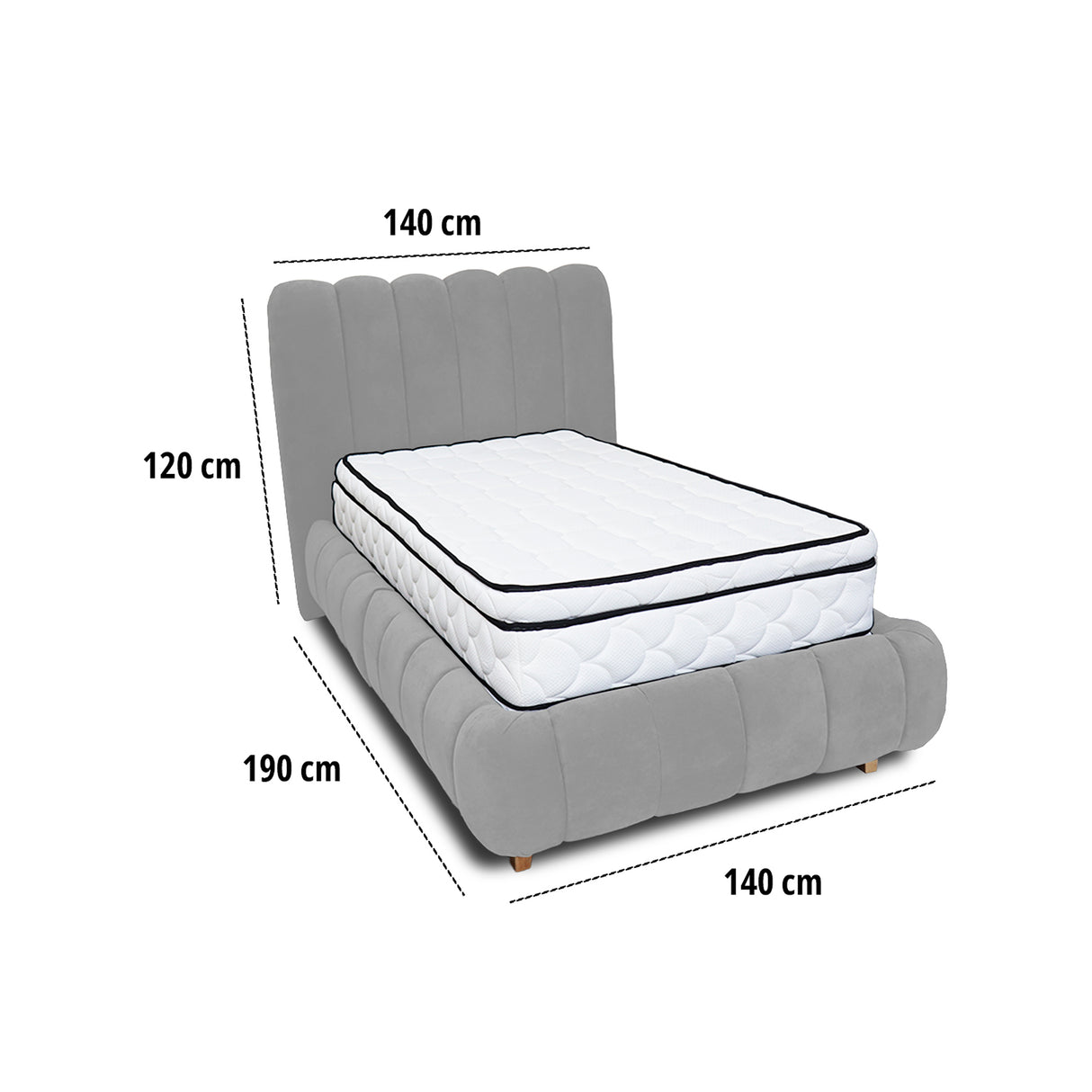 Combo Base Cama y Cabecero Praga Gris 140x40cm para Colchón Doble 140 X 190 Cm con Colchón
