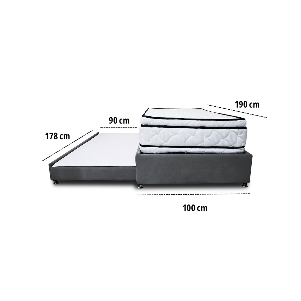 Combo Cama Tarima y Colchón Nube Gris Oscuro 100x35cm para Colchón Sencillo 100 X 190 Cm sin Cabecero