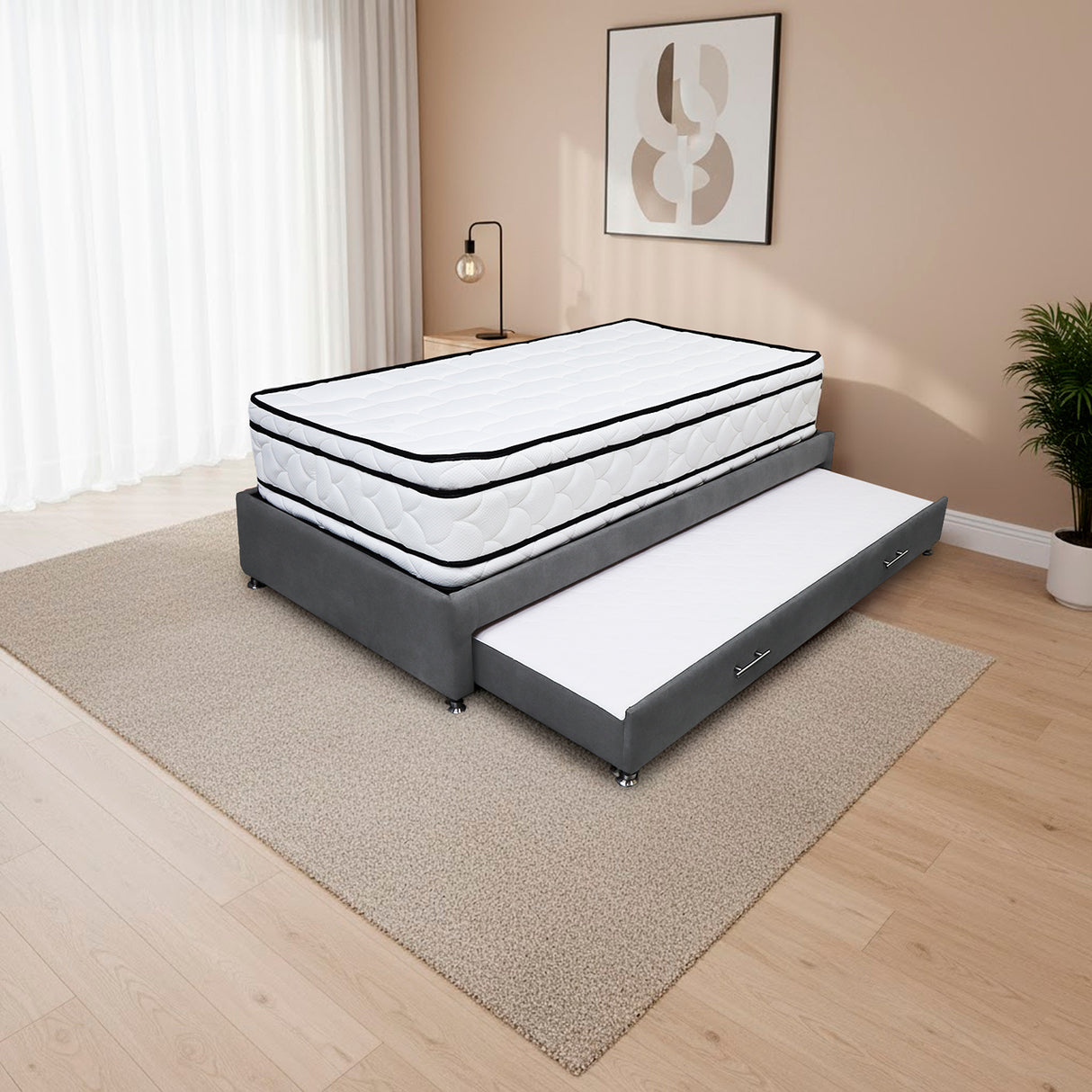 Combo Cama Tarima y Colchón Nube Gris Oscuro 120x35cm para Colchón Semidoble 120 X 190 Cm sin Cabecero