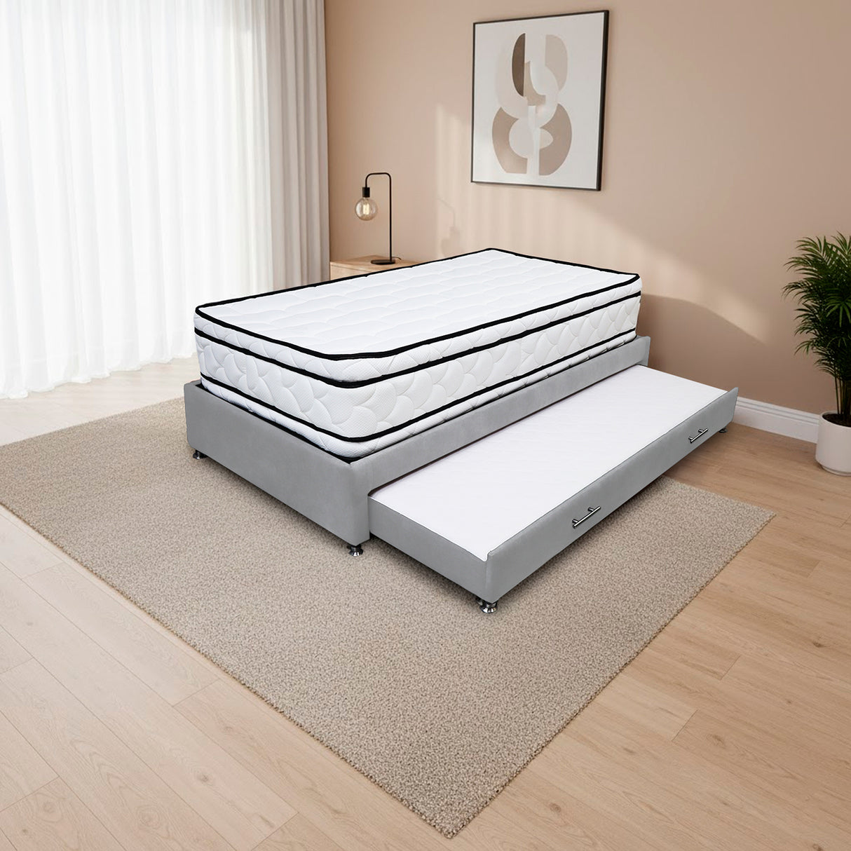 Combo Cama Tarima y Colchón Nube Gris Claro 140x35cm para Colchón Doble 140 X 190 Cm sin Cabecero