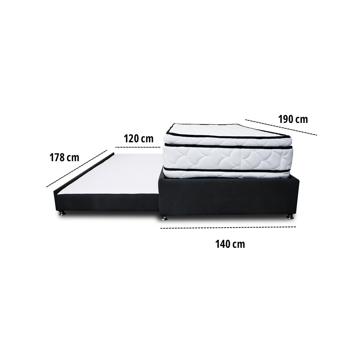 Combo Cama Tarima y Colchón Nube Negro 140x35cm para Colchón Doble 140 X 190 Cm sin Cabecero